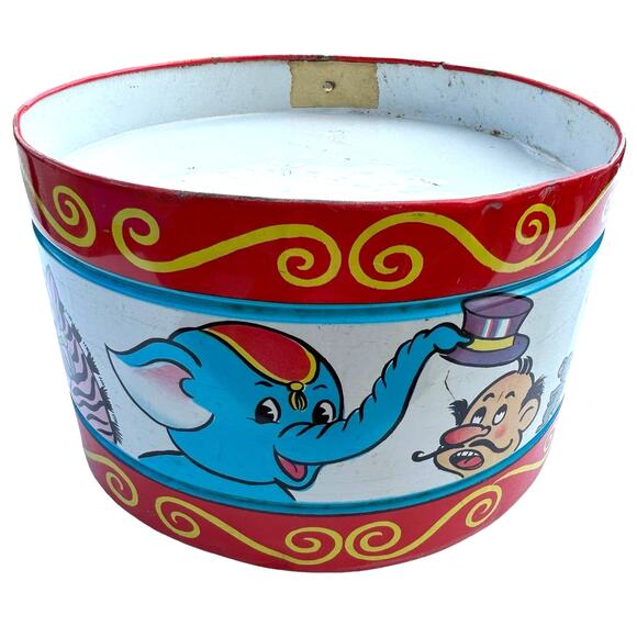 Vintage Tin Drum J. Chein Child's Toy Colorful Circus Graphics Collectible - Picture 2 of 8